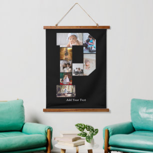 Black and White Letter P Photo Collage Hanging Tapestry