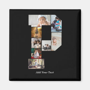 Black and White Letter P Photo Collage Magnet