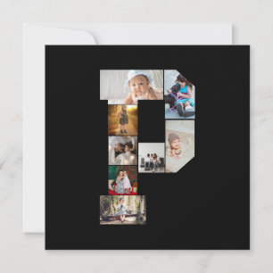 Black and White Letter P Photo Collage Thank You Card