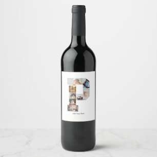 Black and White Letter P Photo Collage Wine Label