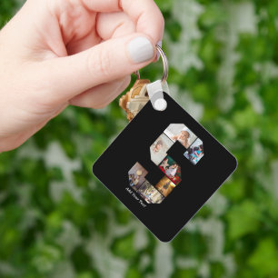 Black and White Letter S Photo Collage Key Ring