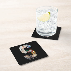 Black and White Letter S Photo Collage Square Paper Coaster