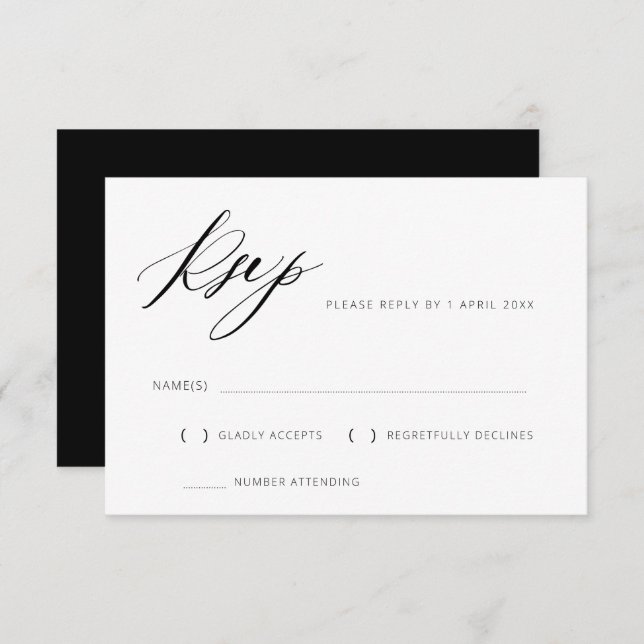 black and white lettering wedding RSVP card (Front/Back)