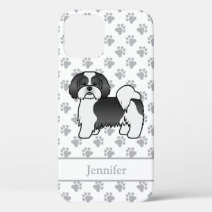 Black And White Lhasa Apso Cartoon Dog & Name iPhone 12 Case