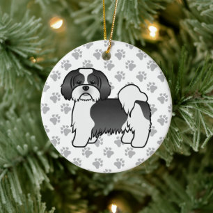 Black And White Lhasa Apso Cute Cartoon Dog Ceramic Ornament