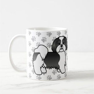 Black And White Lhasa Apso Cute Cartoon Dog Coffee Mug