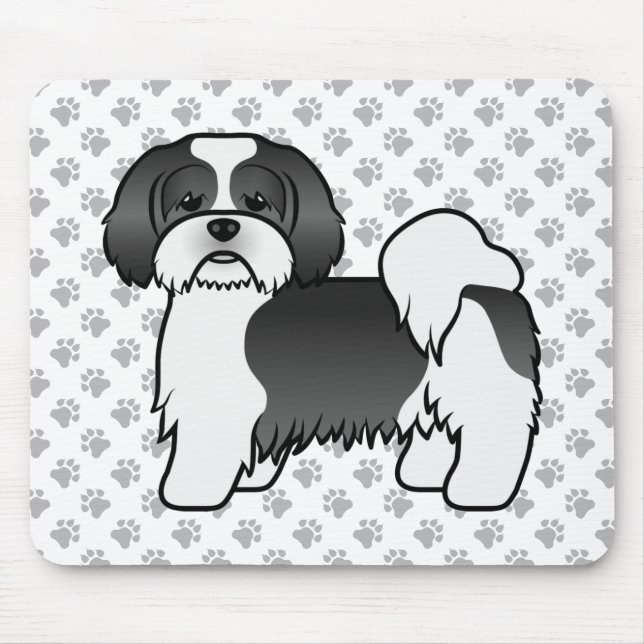 Black And White Lhasa Apso Cute Cartoon Dog Mouse Pad (Front)