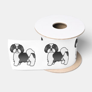 Black And White Lhasa Apso Cute Cartoon Dog Satin Ribbon