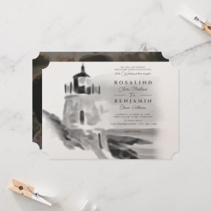 Black and White Lighthouse Abstract Photo Wedding Invitation