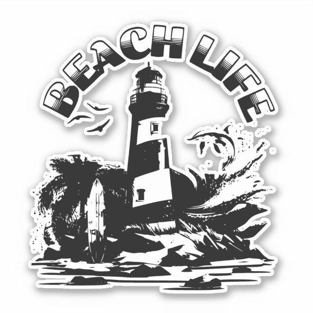 Black and White Lighthouse Beach Life (Front)