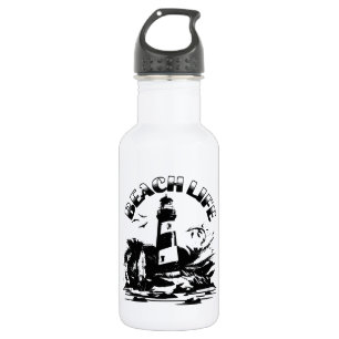 Black and White Lighthouse Beach Life 532 Ml Water Bottle