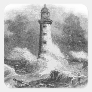 Black and White Lighthouse Etching Square Sticker