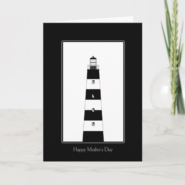 Black and White Lighthouse Mother's Day Card (Front)