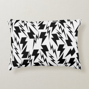 Black and White Lightning Background Y2K Pattern Decorative Cushion