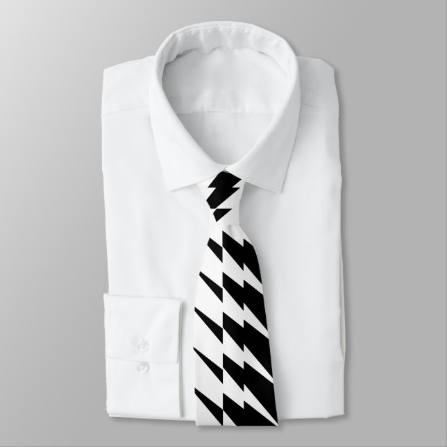 Black and White Lightning Zig Zag Pattern Tie (Tied)