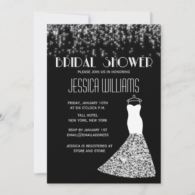 Black And White Lights Glamourous Bridal Shower In Invitation (Front)