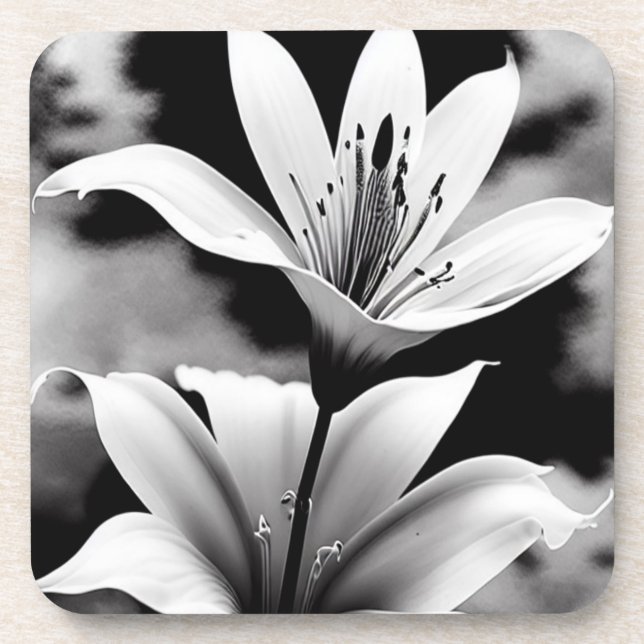 Black and White Lilies Coster Set Coaster (Front)
