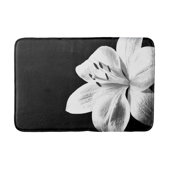 Black and White Lily Bath Mat (Front)