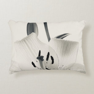 Black and White Lily Closeup Decorative Cushion