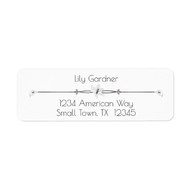 Black and White Lily Design Return Address Labels (Front)