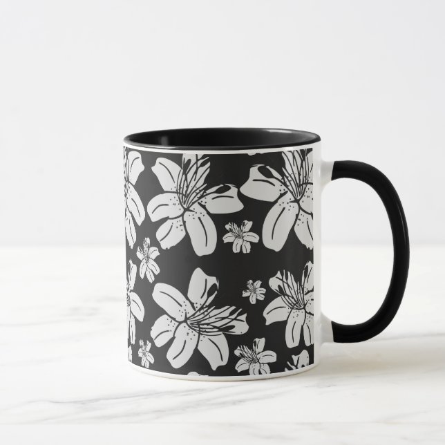 Black and White Lily Pattern Mug (Right)
