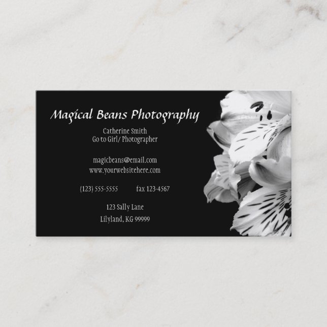 Black and White Lily Profile Business Card (Front)
