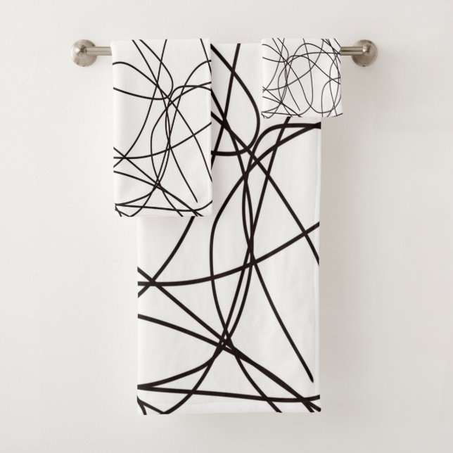 Black and white line art  bath towel set (Insitu)