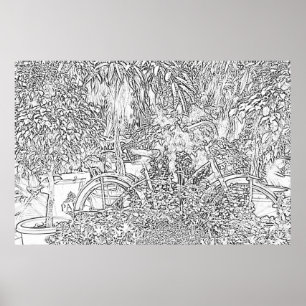 Black and White Line Art Bicycle Poster