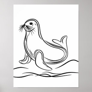 Black and White Line Art Seal Poster