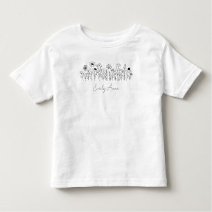 Black and White Line Drawing Wildflowers Toddler T-Shirt