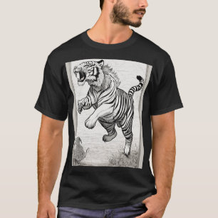 Black and White Line Drawings: Tiger Jumping and P T-Shirt
