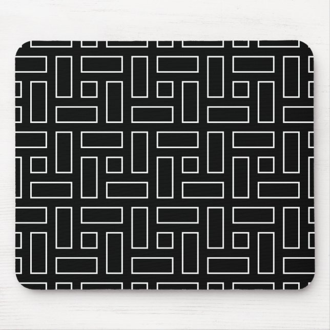 Black and White Linear Block Pattern - Black Mouse Pad (Front)