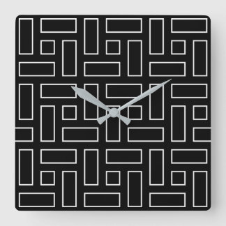 Black and White Linear Block Pattern - Black Square Wall Clock