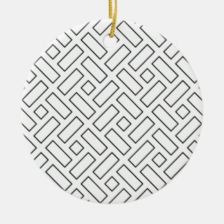 Black and White Linear Block Pattern - White Ceramic Ornament