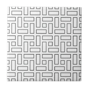 Black and White Linear Block Pattern - White Ceramic Tile