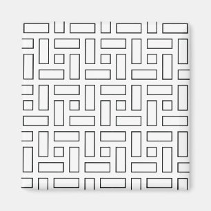 Black and White Linear Block Pattern - White Magnet