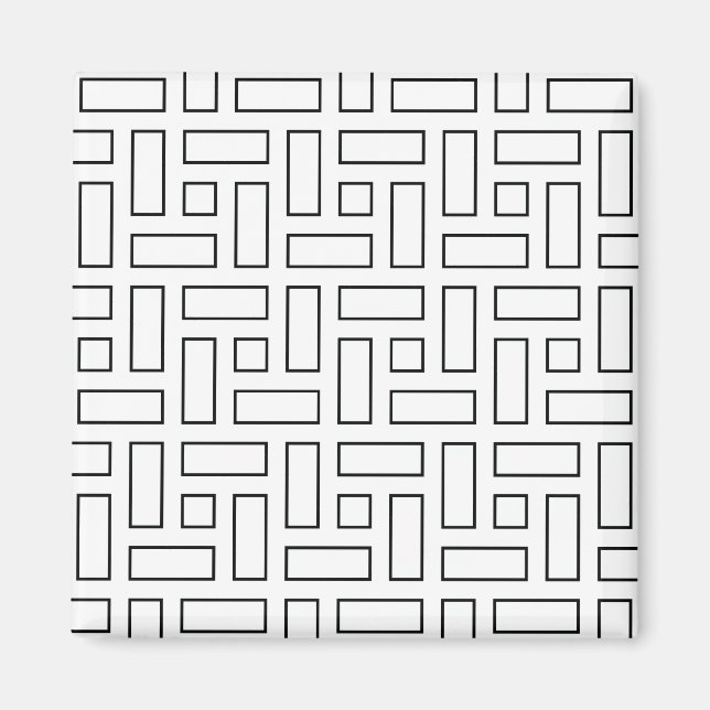 Black and White Linear Block Pattern - White Magnet (Front)