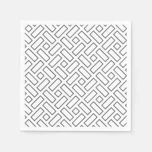 Black and White Linear Block Pattern - White Napkin