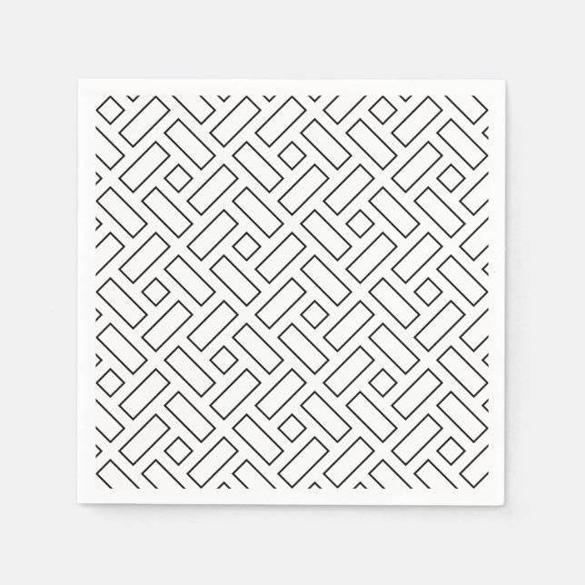 Black and White Linear Block Pattern - White Napkin (Front)