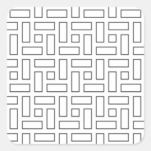 Black and White Linear Block Pattern - White Square Sticker