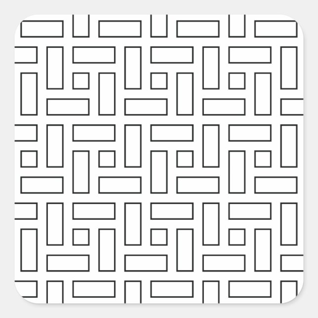 Black and White Linear Block Pattern - White Square Sticker (Front)