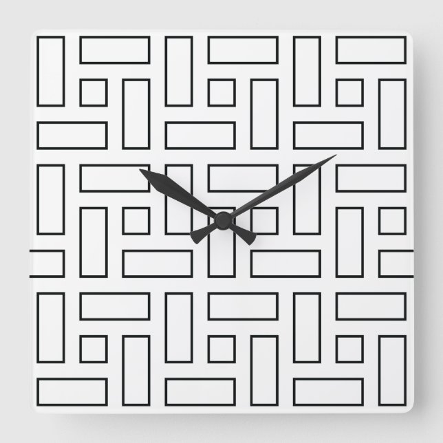Black and White Linear Block Pattern - White Square Wall Clock (Front)