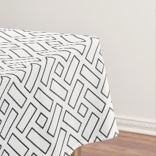 Black and White Linear Block Pattern - White Tablecloth