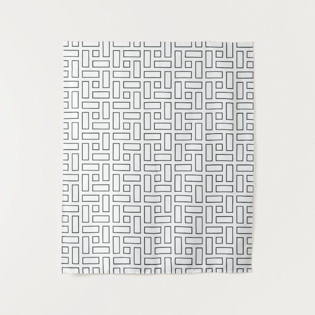 Black and White Linear Block Pattern - White Tapestry (Front)