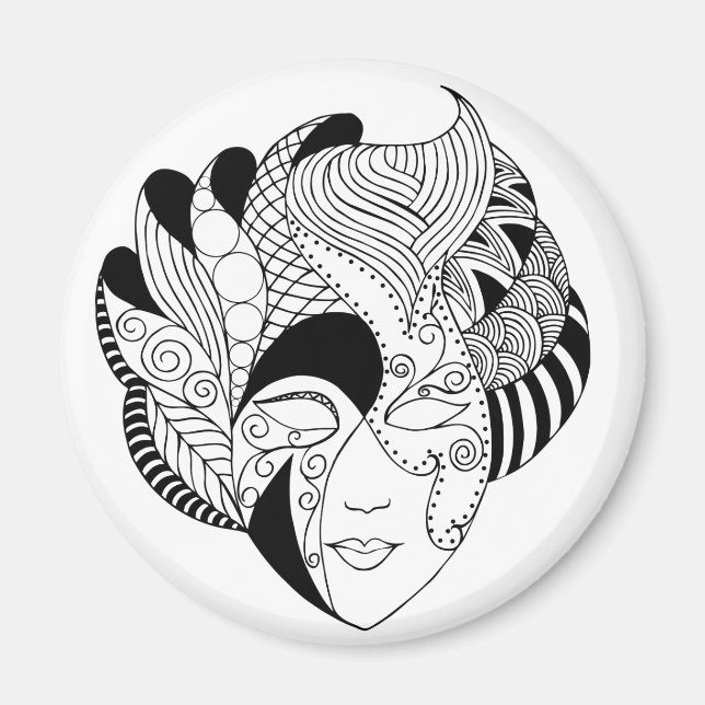 black and white lineart mask magnet (Front)