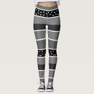 Black and White Lines and Polka Dot Abstract Leggings