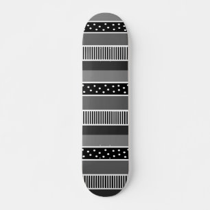Black and White Lines and Polka Dot Abstract Skateboard