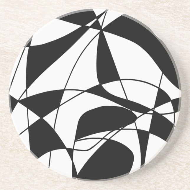 Black and White lines, block colour print pattern Coaster (Front)