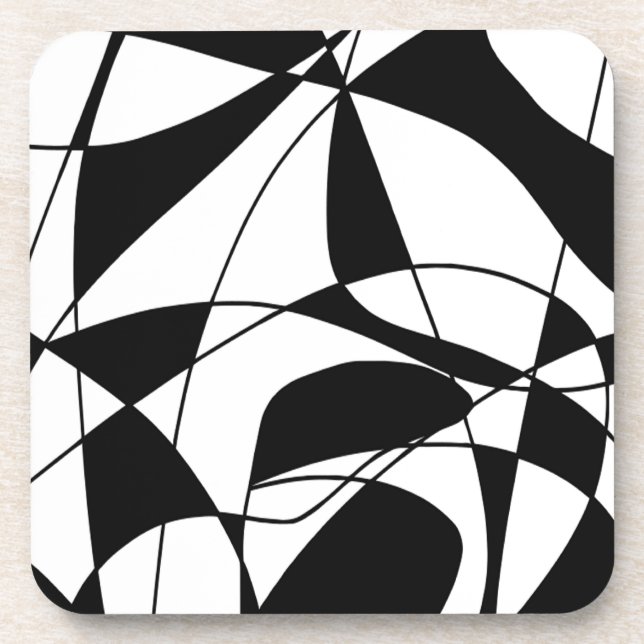 Black and White lines, block colour print pattern Coaster (Front)