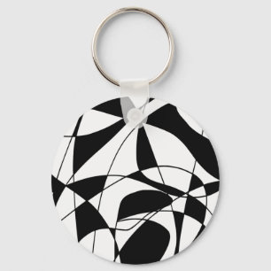 Black and White lines, block colour print pattern Key Ring